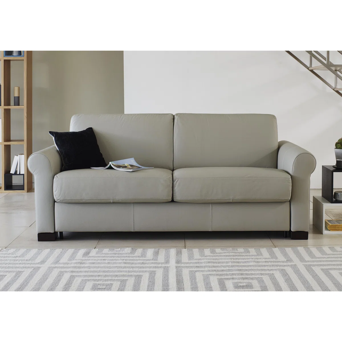 Nicoletti - Alcova 3 Seater Leather Sofa Bed with Scroll Arms - Beige – image 3