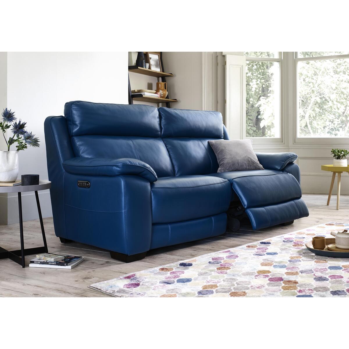 Starlight Express 2 Seater Leather Recliner Sofa with Power Headrests - Blue- World of Leather – image 2