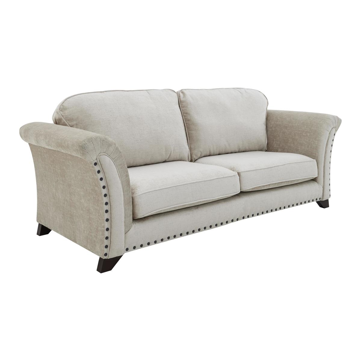 Holly 3 Seater Classic Back Fabric Sofa with studs - Cream - By Furniture Village – image 1