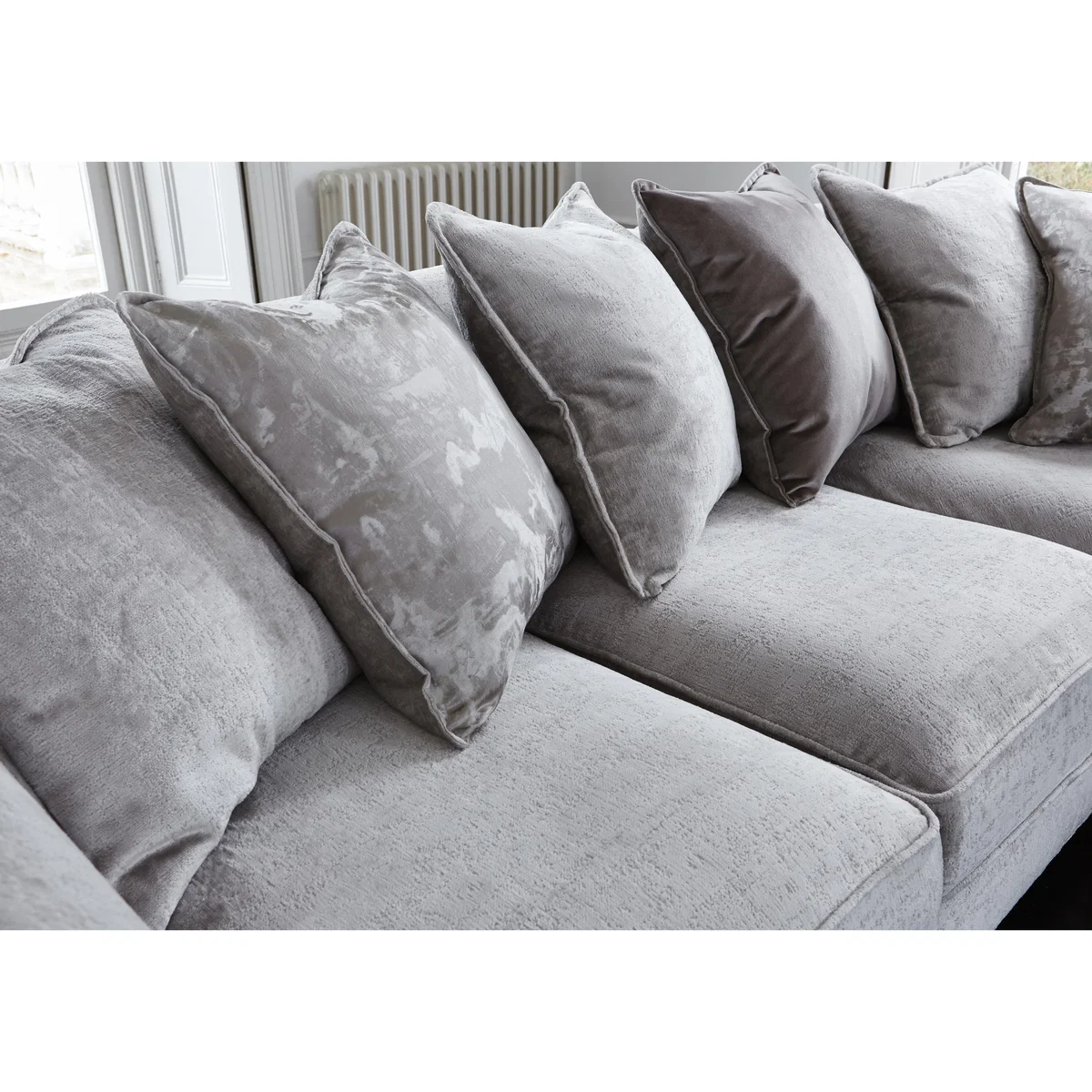Holly Large Pillow Back Fabric Corner Sofa with Studs - Grey – image 4