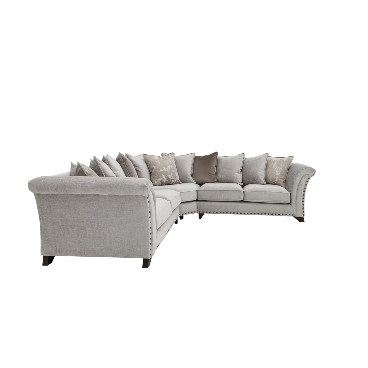 Holly Large Pillow Back Fabric Corner Sofa with Studs - Grey – image 6