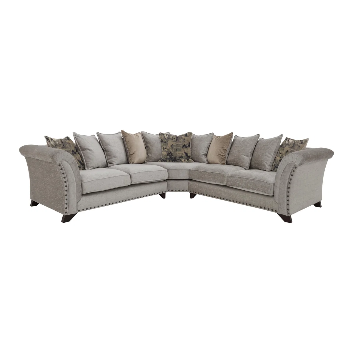 Holly Large Pillow Back Fabric Corner Sofa with Studs - Grey – image 1