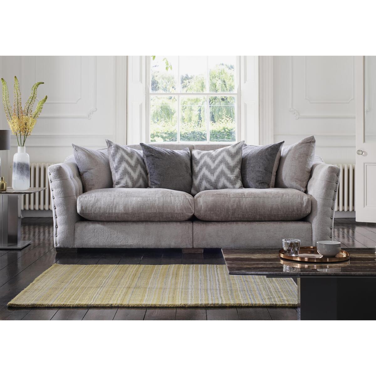 Devine 4 Seater Pillow Back Fabric Split Back Sofa - Green – image 2