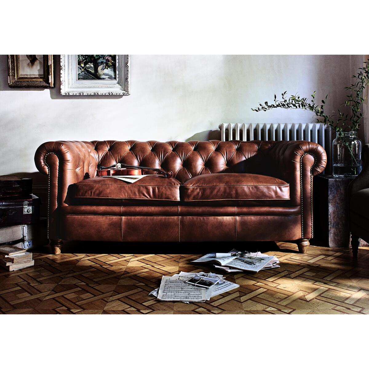 Alexander and James - New England Newport 3 Seater Leather Sofa - Brown – image 2