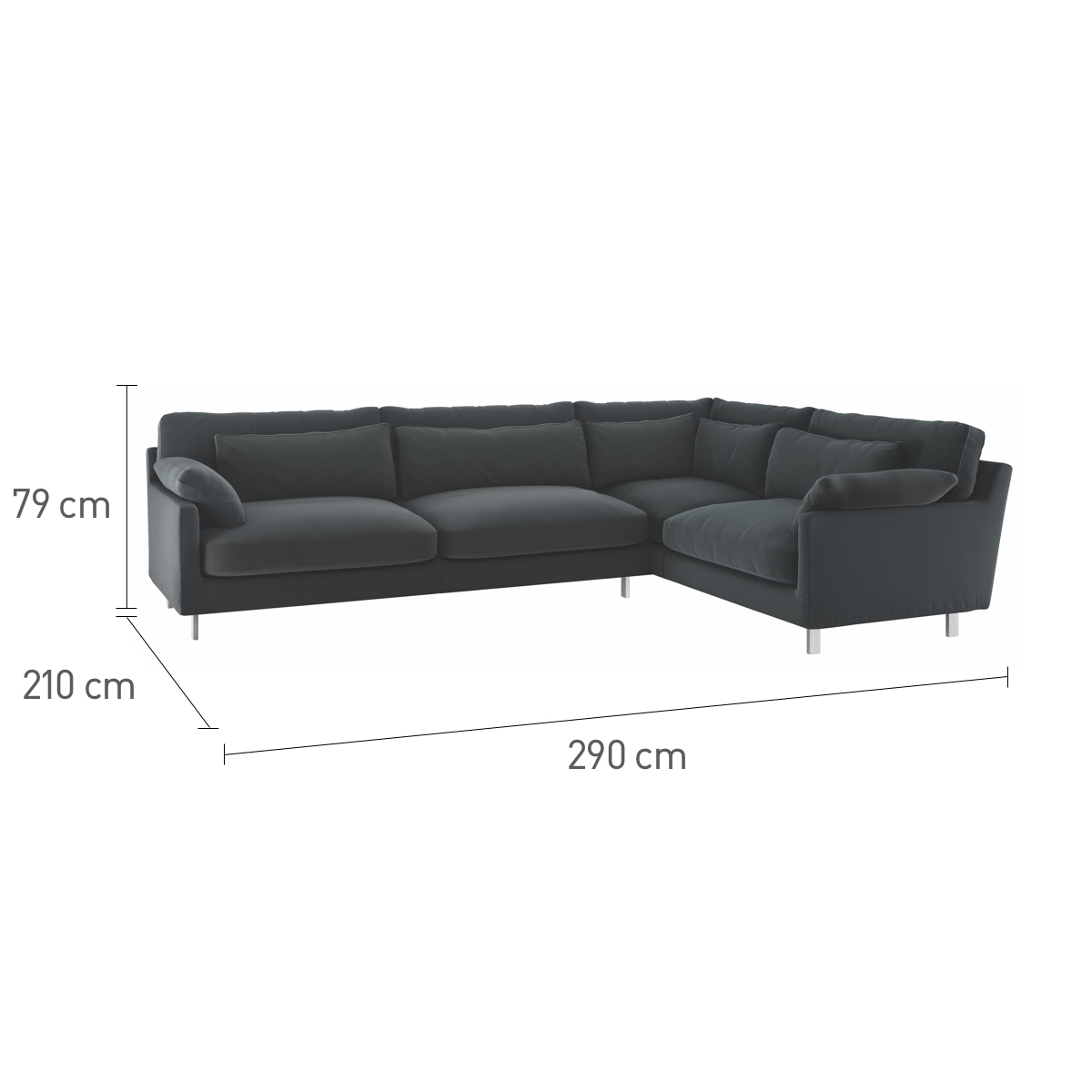 Cuscino Charcoal Grey Wool Tweed Left-Arm Corner Sofa, Charcoal – image 7