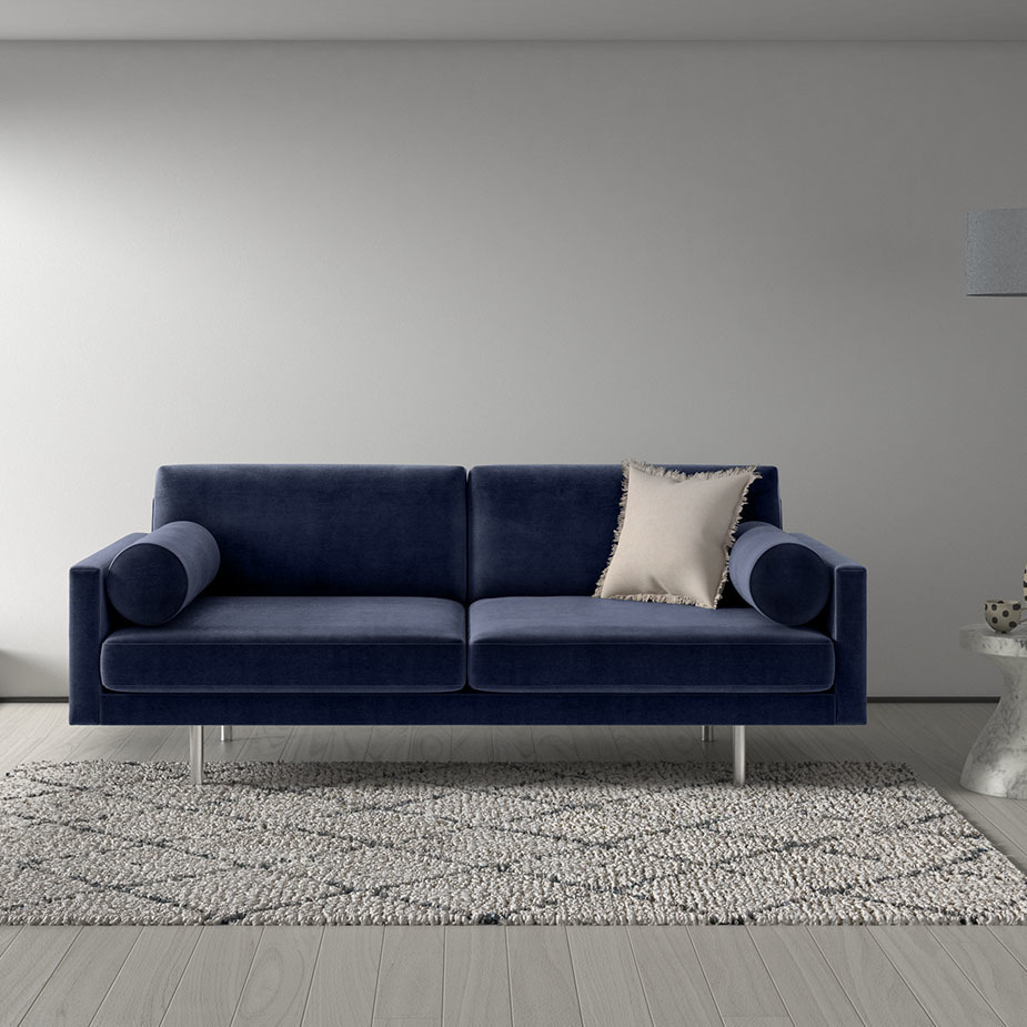 Spencer Black Leather 3 Seater Sofa, Metal Legs, Black – image 2