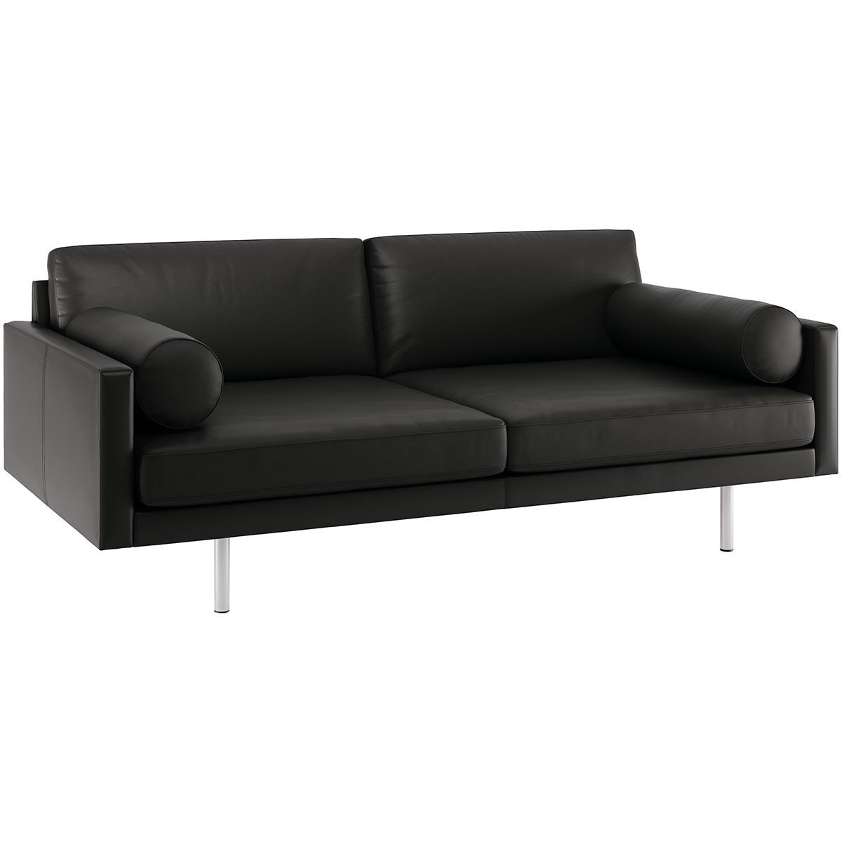 Spencer Black Leather 3 Seater Sofa, Metal Legs, Black – image 3