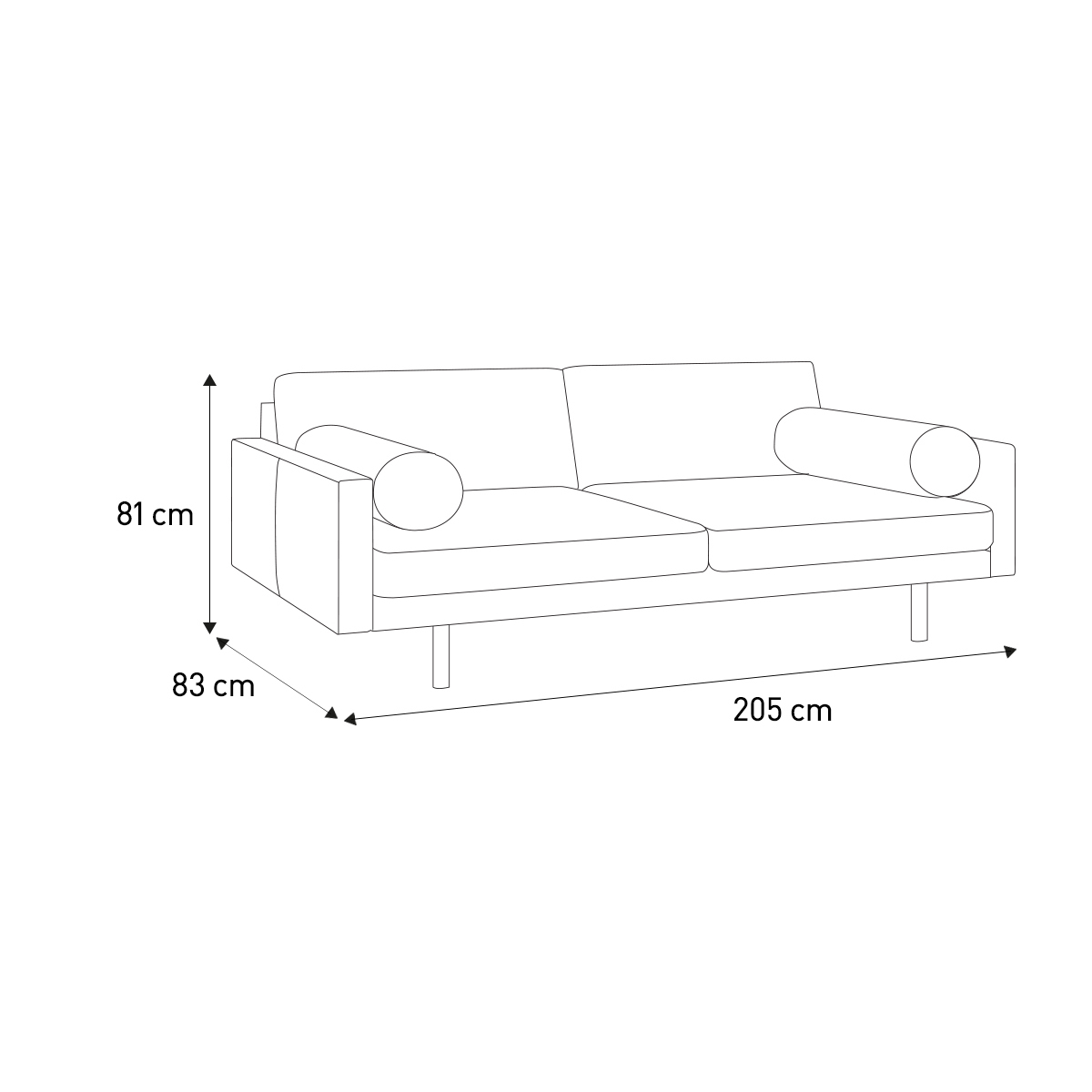 Spencer Black Leather 3 Seater Sofa, Metal Legs, Black – image 7