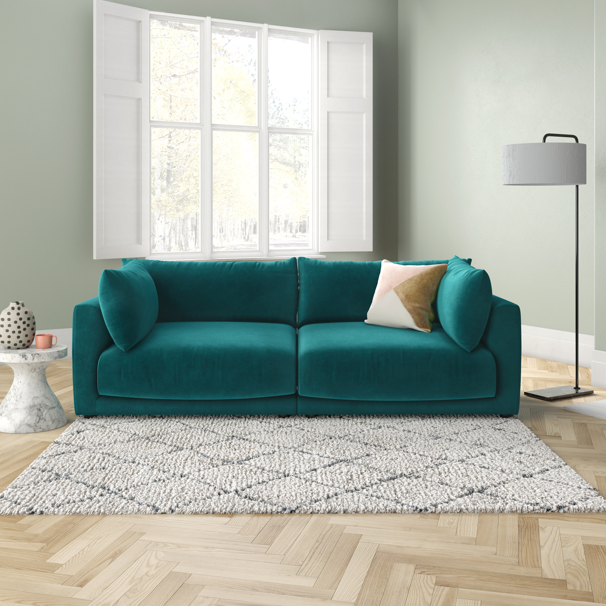 Clemence Emerald Green Velvet 4 Seat Sofa, Green – image 2