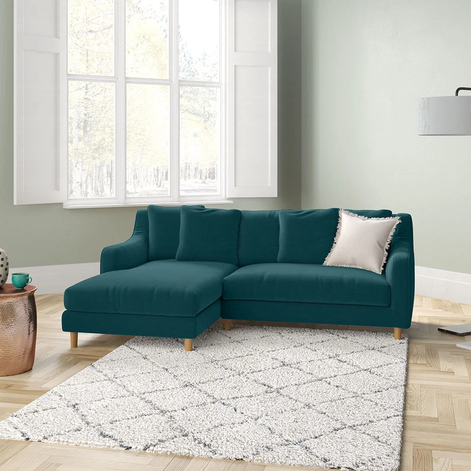 Swift Green Velvet Left Hand Chaise Sofa, Moss Green – image 2
