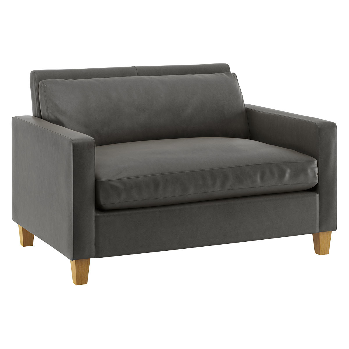 Chester Grey Leather Compact Sofa, Oak Stained Feet, Grey – image 4