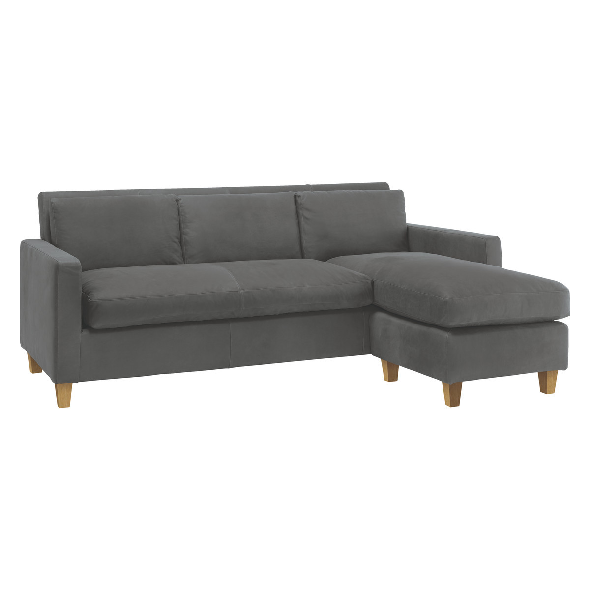Chester Grey Luxury Leather 3 Seater Chaise Sofa, Oak Feet, Grey – image 3