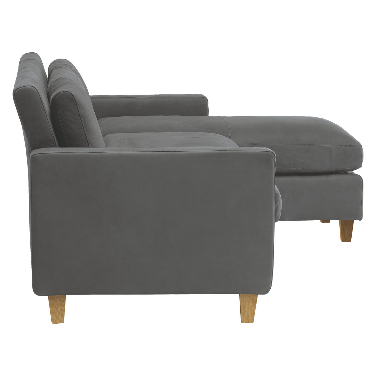 Chester Grey Luxury Leather 3 Seater Chaise Sofa, Oak Feet, Grey – image 4