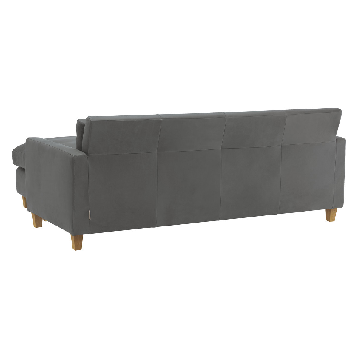 Chester Grey Luxury Leather 3 Seater Chaise Sofa, Oak Feet, Grey – image 5
