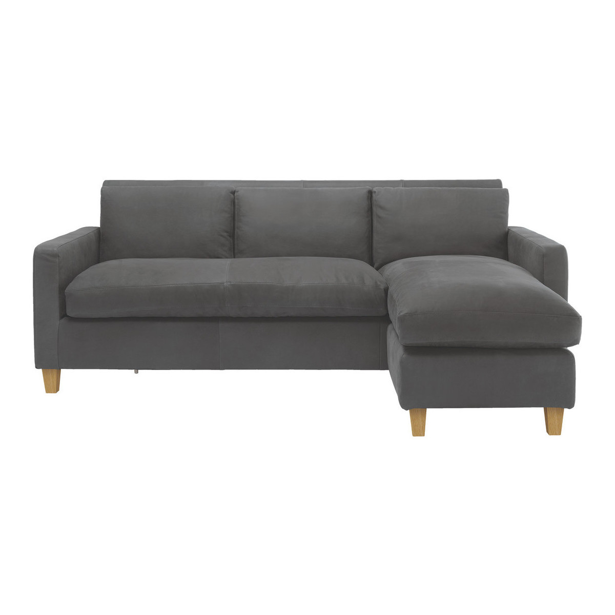 Chester Grey Luxury Leather 3 Seater Chaise Sofa, Oak Feet, Grey – image 1