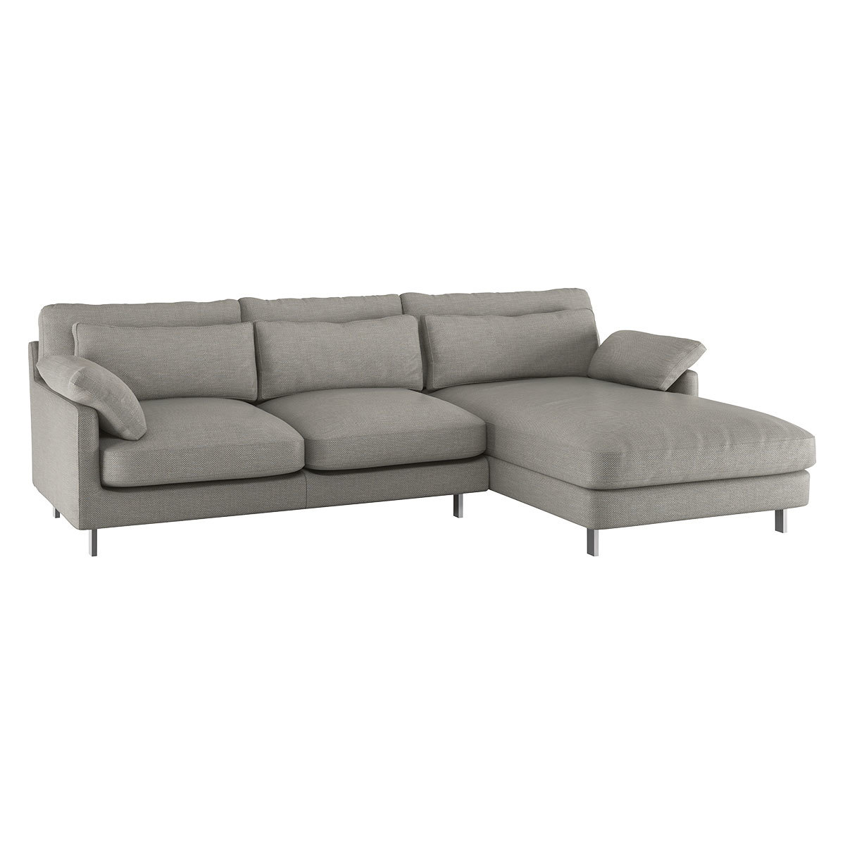 Cuscino Light Grey Textured FaBric Right-Arm Chaise Sofa, Grey – image 3