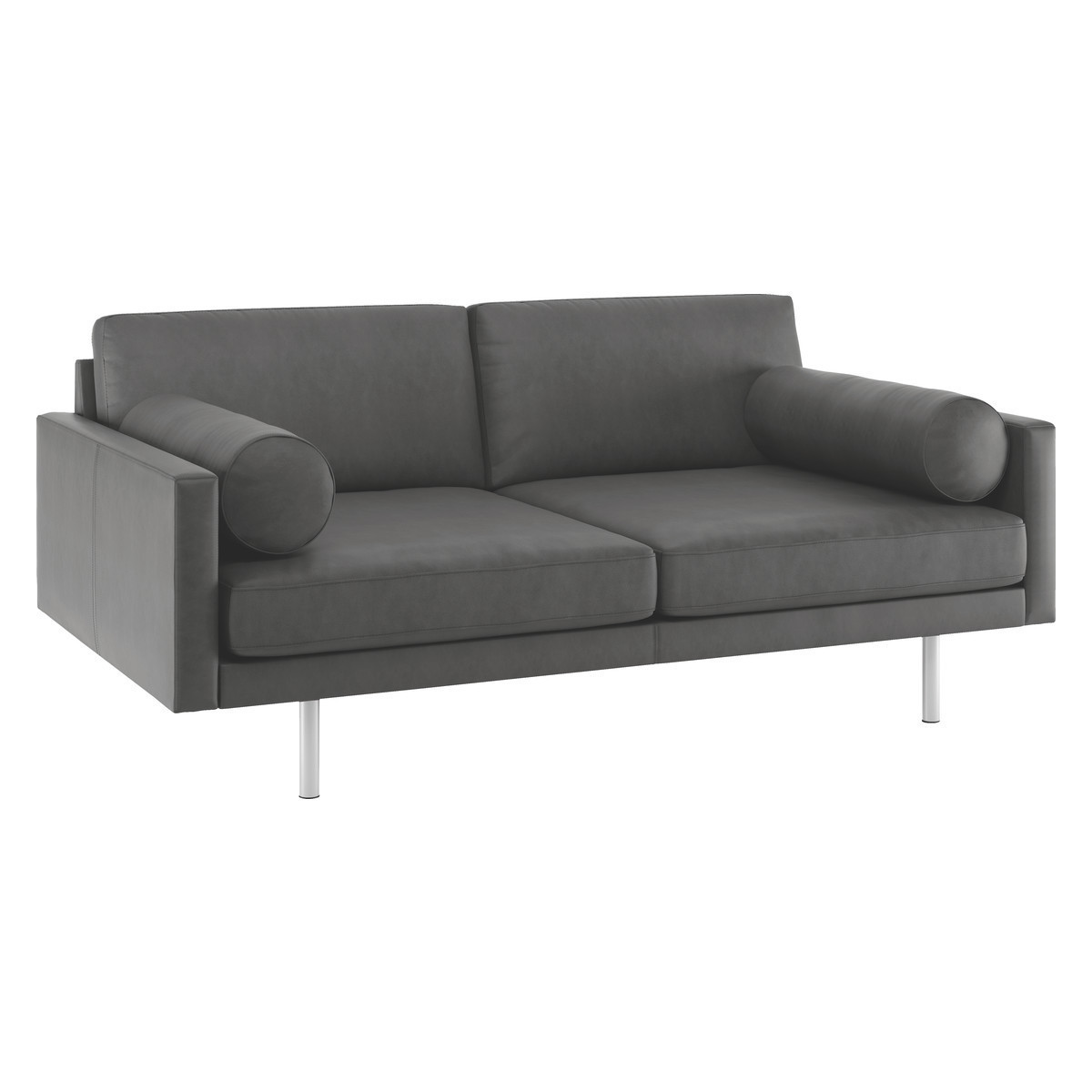 Spencer Grey Luxury Leather 2 Seater Sofa, Metal Legs, Grey – image 3