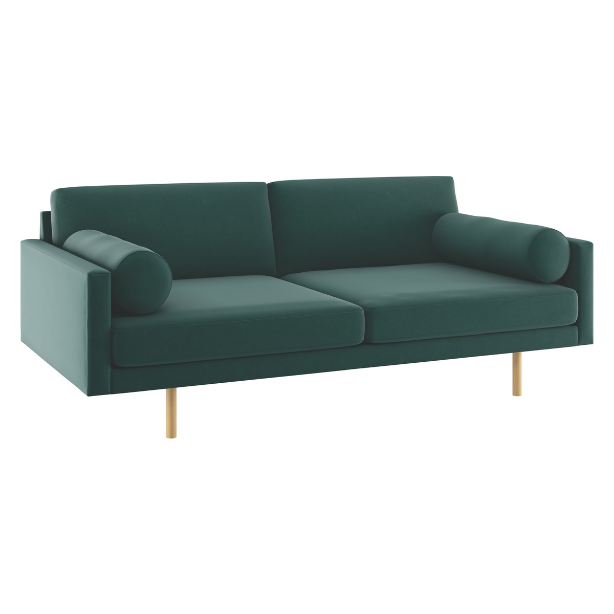 Spencer Emerald Green Velvet 3 Seater Sofa, Oak Legs, Green – image 3