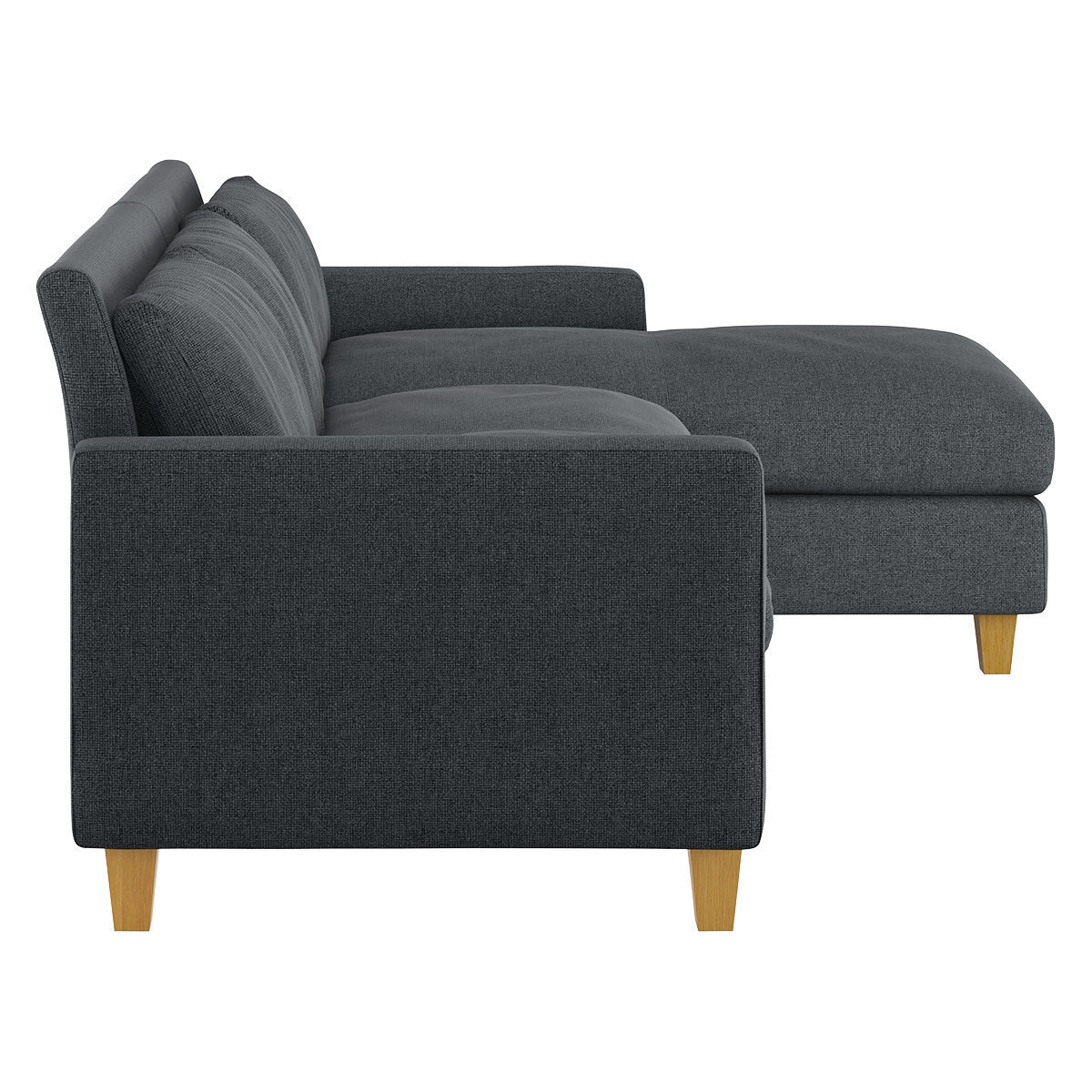 Chester Grey Textured FaBric 3 Seater Chaise Sofa, Oak Feet, Grey – image 3