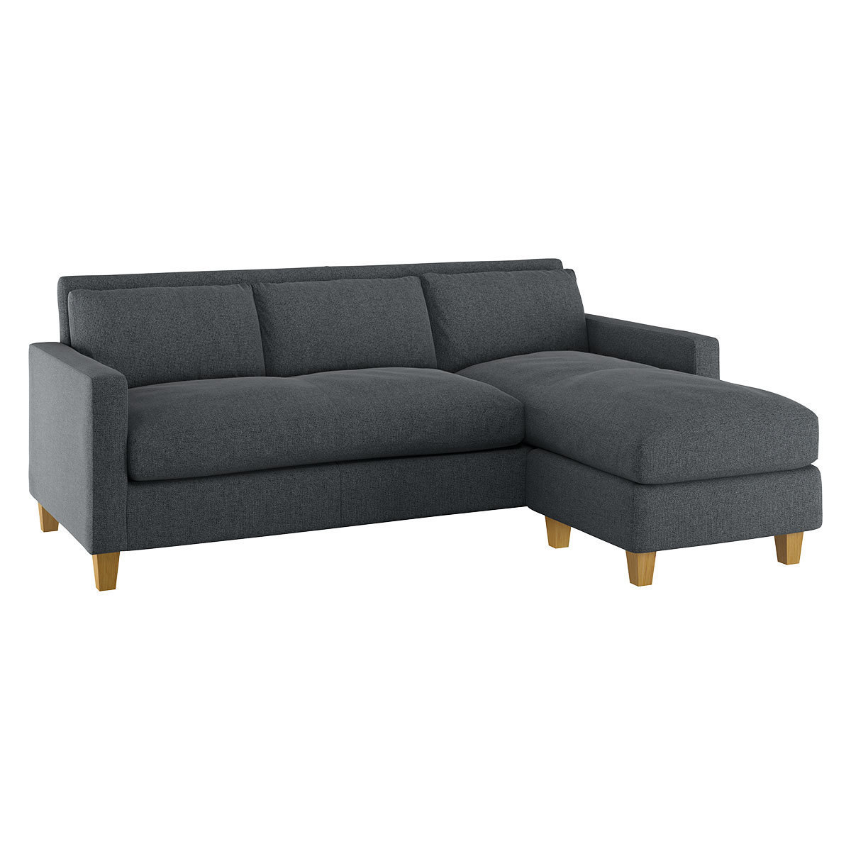 Chester Grey Textured FaBric 3 Seater Chaise Sofa, Oak Feet, Grey – image 4