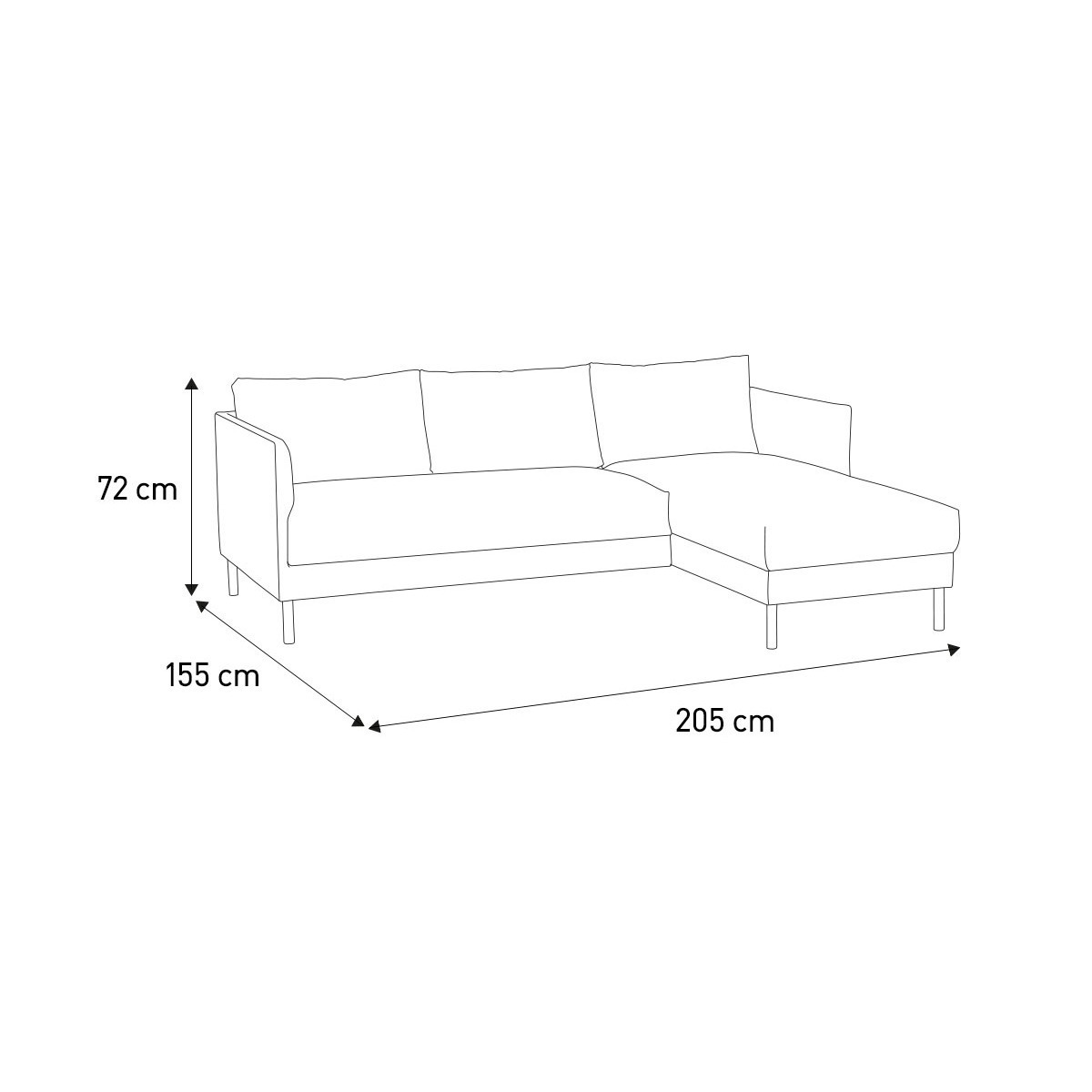 Hyde Charcoal Grey FaBric Right-Arm Chaise Sofa, Metal Legs, Charcoal – image 5