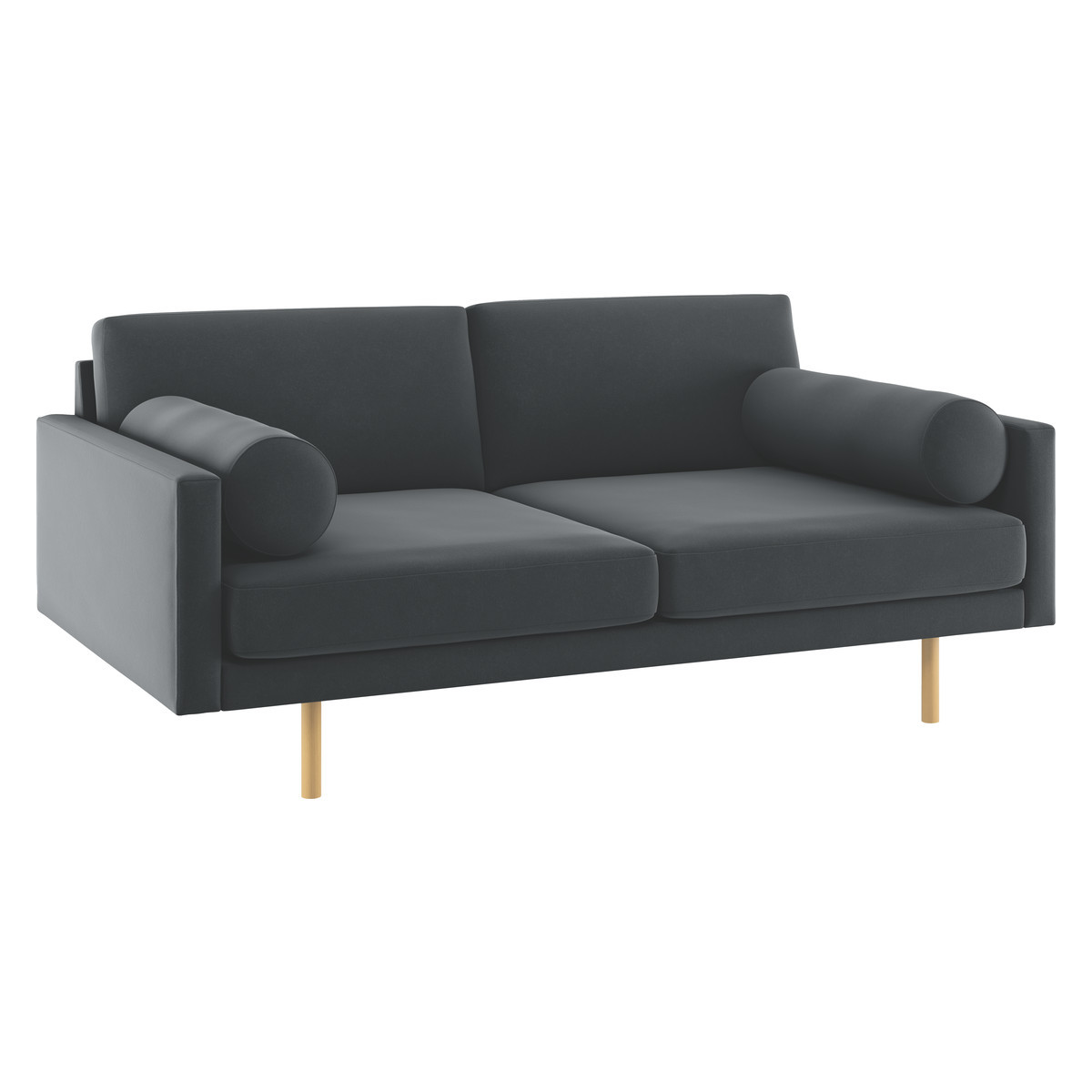 Spencer Dark Grey Velvet 2 Seater Sofa, Oak Legs, Grey – image 3