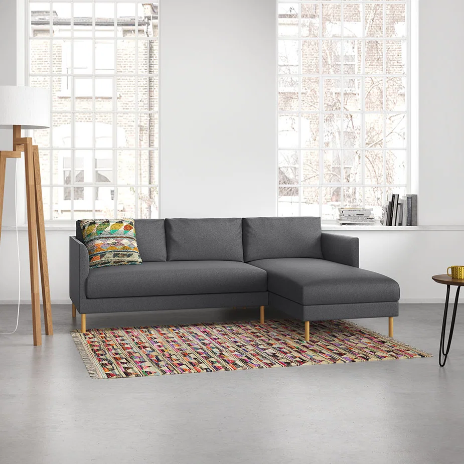 Hyde Blue FaBric Right-Arm Chaise Sofa, Wooden Legs, Blue – image 2