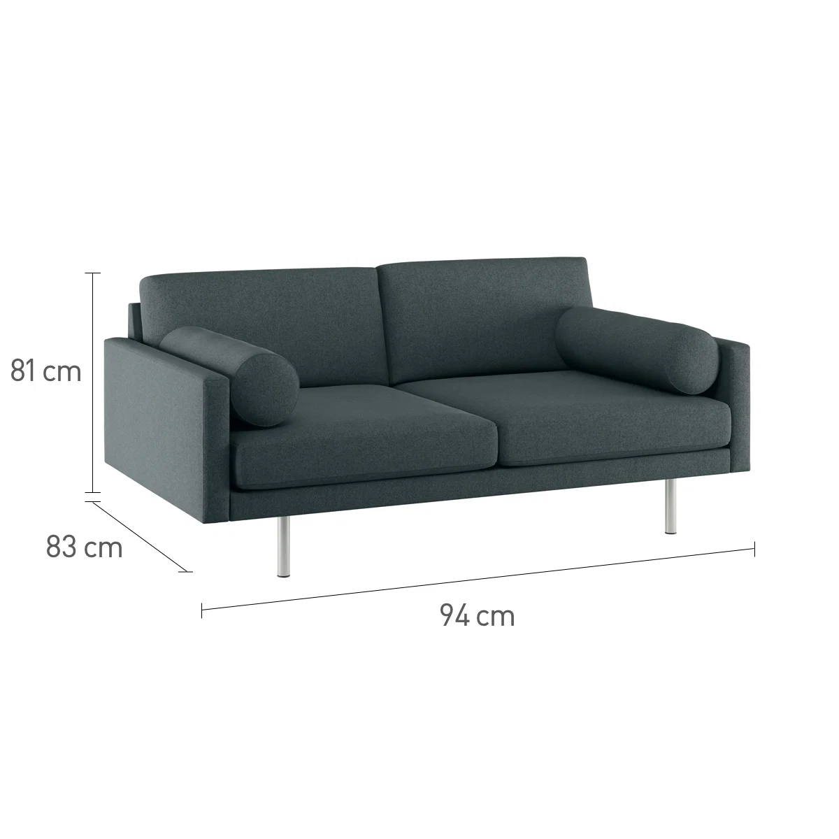 Spencer Grey Italian Woven FaBric 2 Seater Sofa, Metal Legs, Grey – image 7