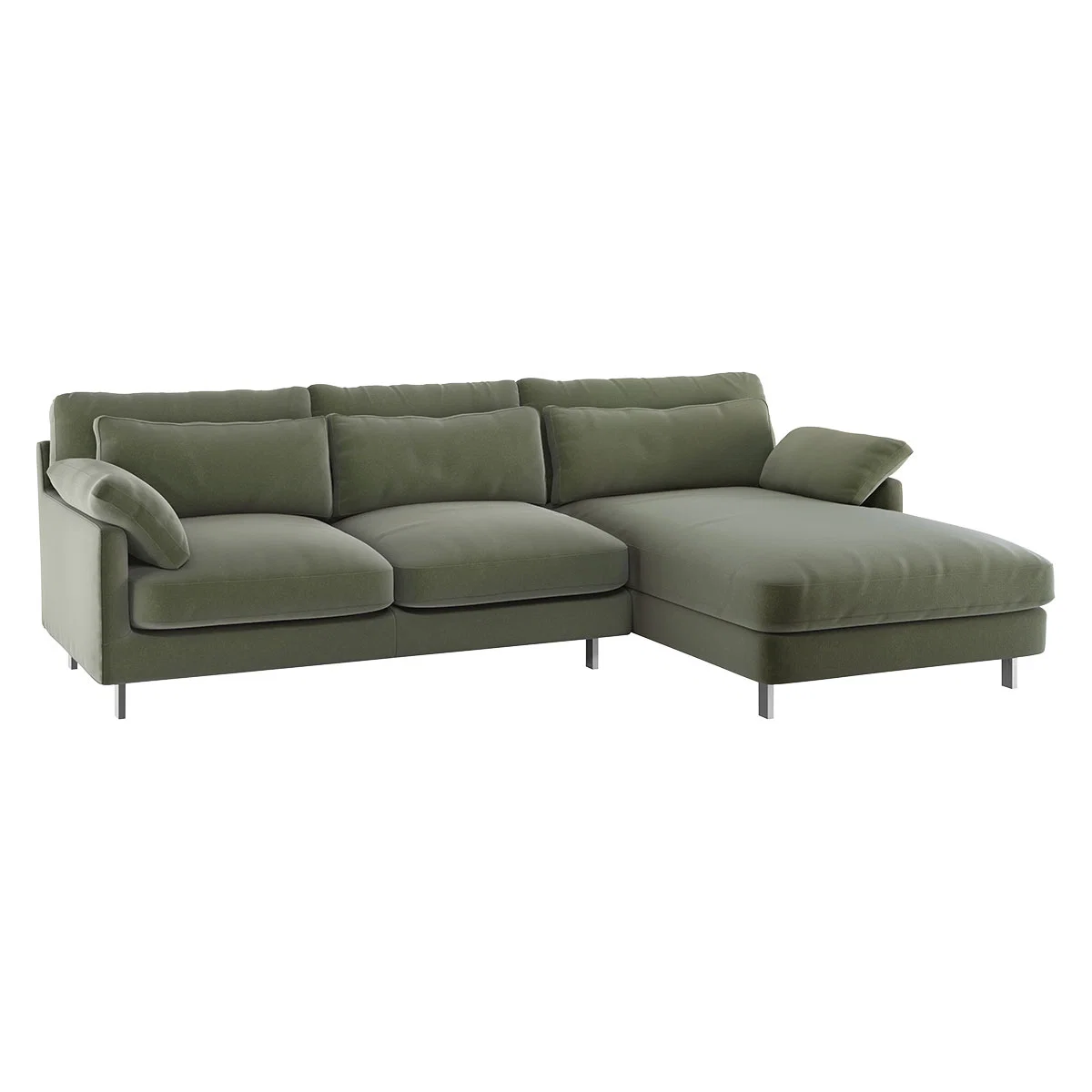 Cuscino Sage Green Velvet Right-Arm Chaise Sofa, Green Green – image 3