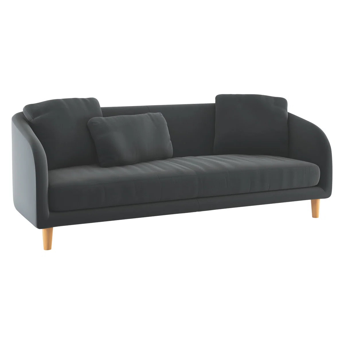 Colby Grey Velvet 3 Seater Sofa, Wooden Feet, Grey – image 3