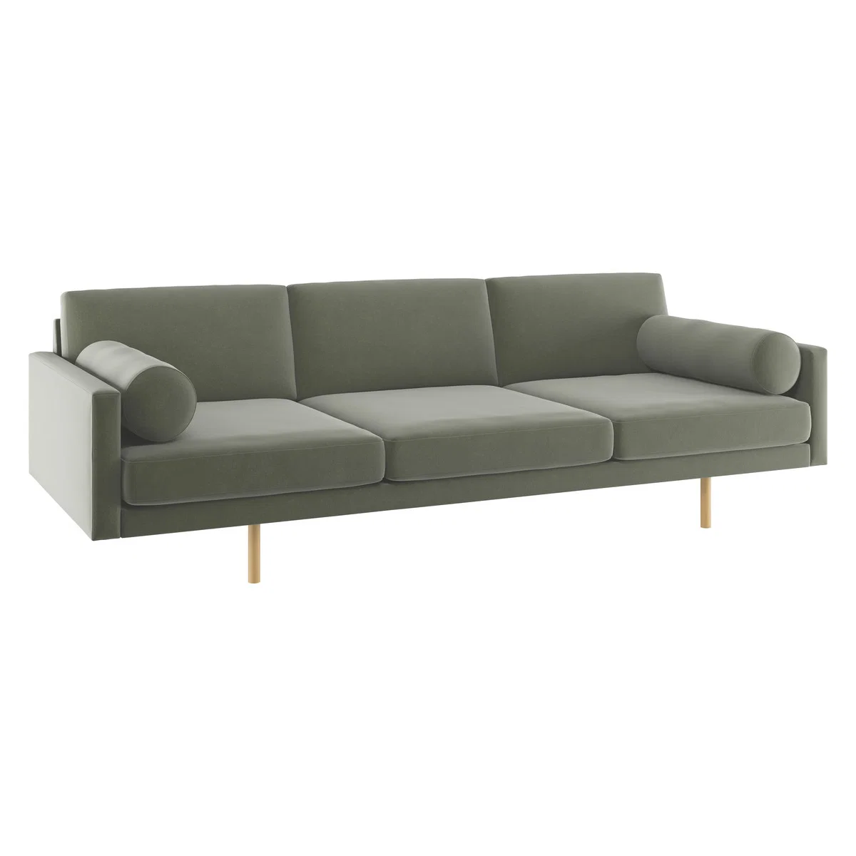 Spencer Sage Green Velvet 4 Seater Sofa, Oak Legs, Green Green – image 3