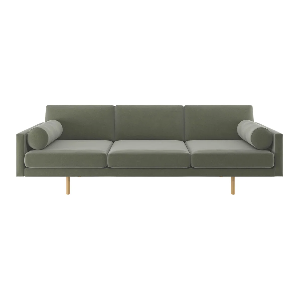 Spencer Sage Green Velvet 4 Seater Sofa, Oak Legs, Green Green – image 1