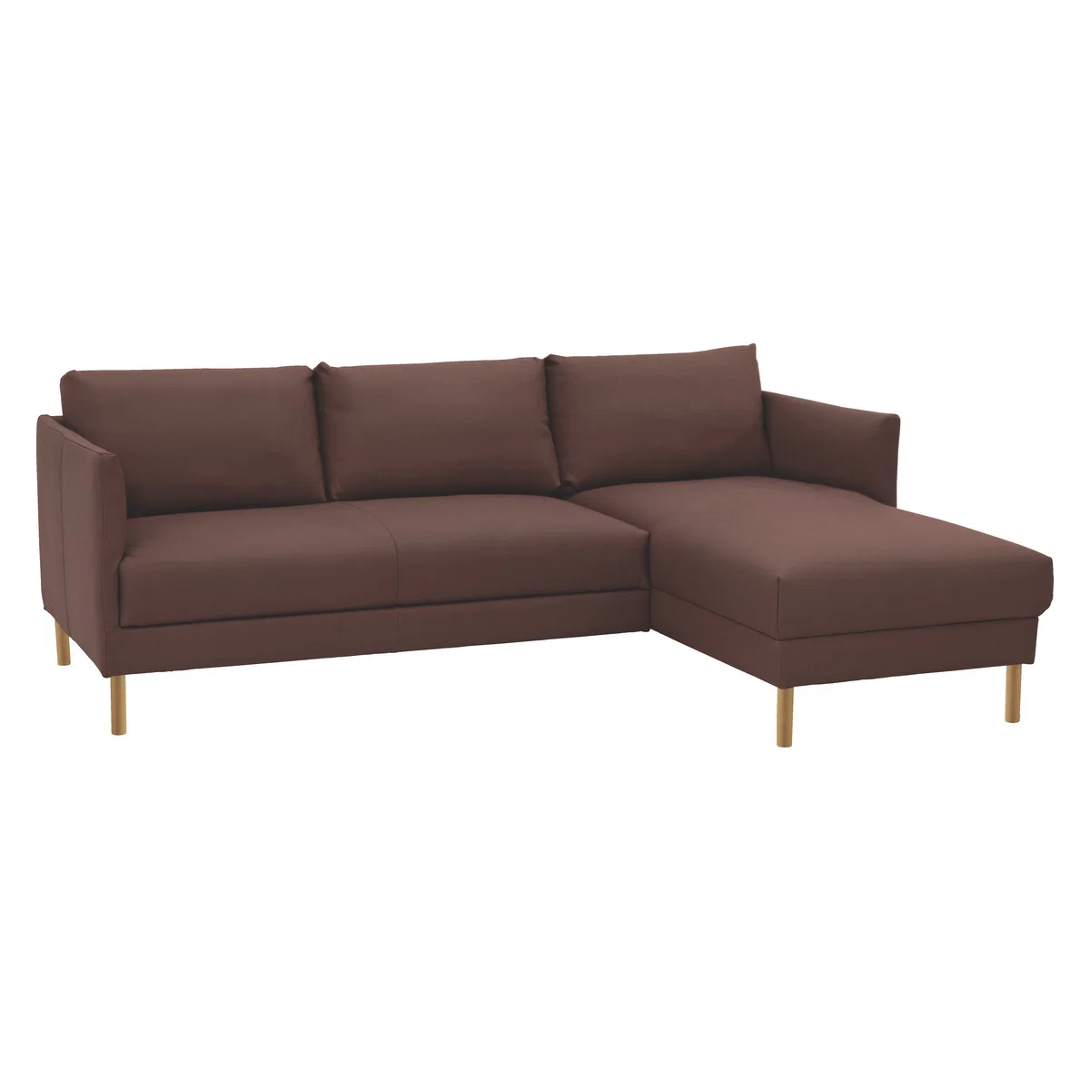 Hyde Brown Premium Leather Right-Arm Chaise Sofa, Wooden Leg, Brown – image 3