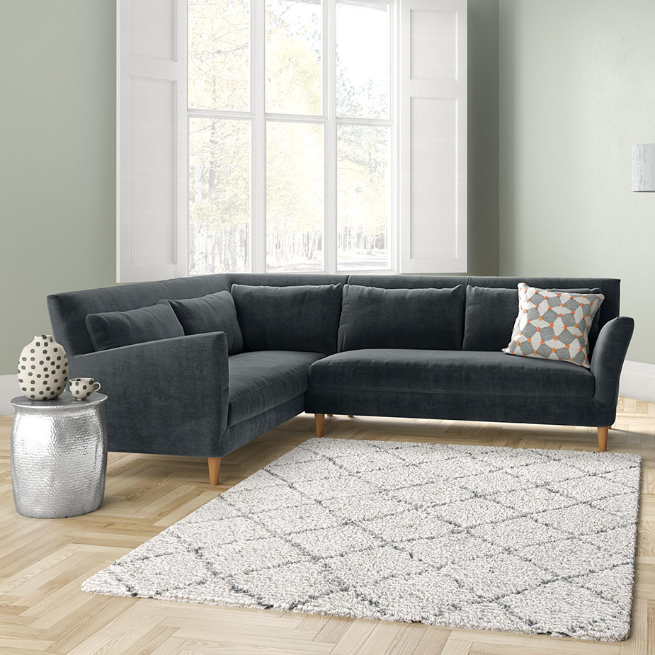 Keele Light Grey Velvet Right -Arm Corner Sofa, Grey – image 2