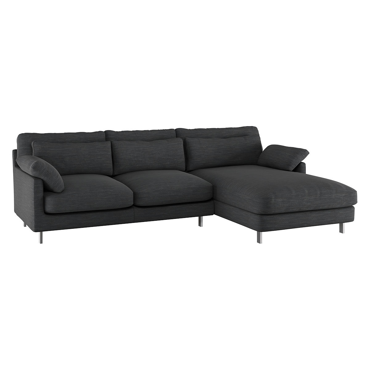 Cuscino Charcoal Grey Textured FaBric Right-Arm Chaise Sofa, Charcoal – image 3