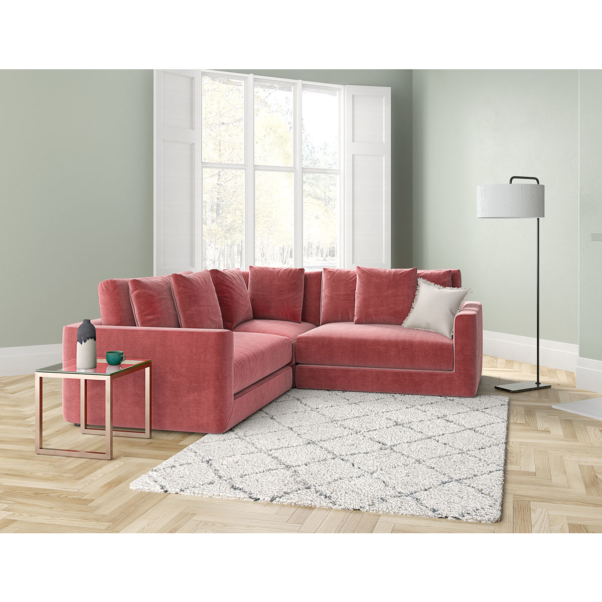 Rupert Sage Green Velvet Reversible Corner Sofa, Green Green – image 6