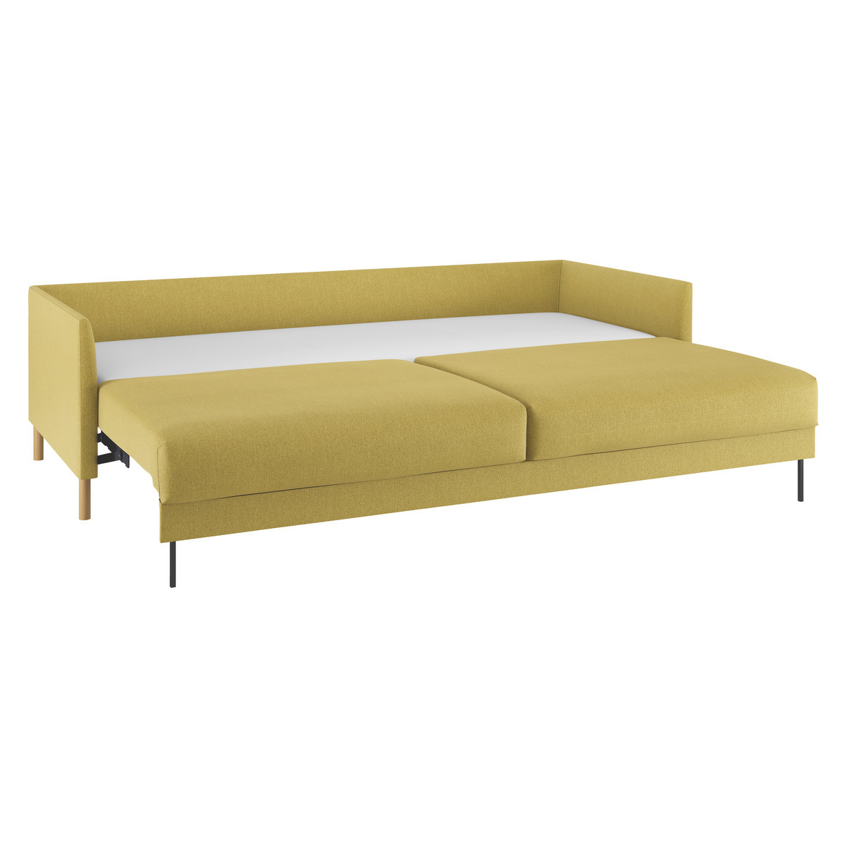 Hyde Saffron Yellow FaBric 3 Seater Sofa Bed, Wooden Legs, Saffron Yellow – image 4