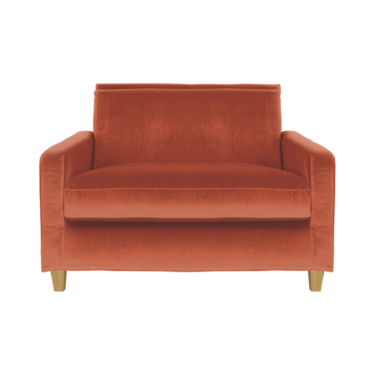Chester Orange Velvet Compact Sofa, Oak Stained Feet, Orange – image 1