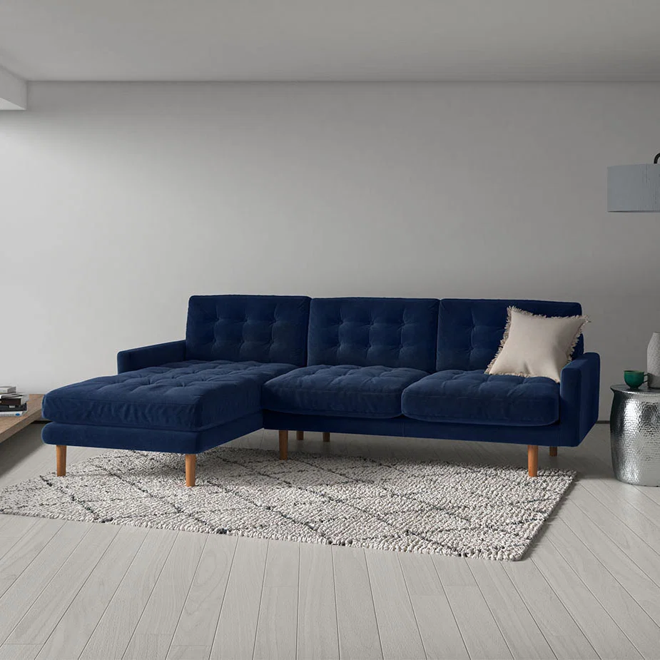 Fenner Teal Blue FaBric Left-Hand 4 Seater Chaise Sofa, Blue – image 7