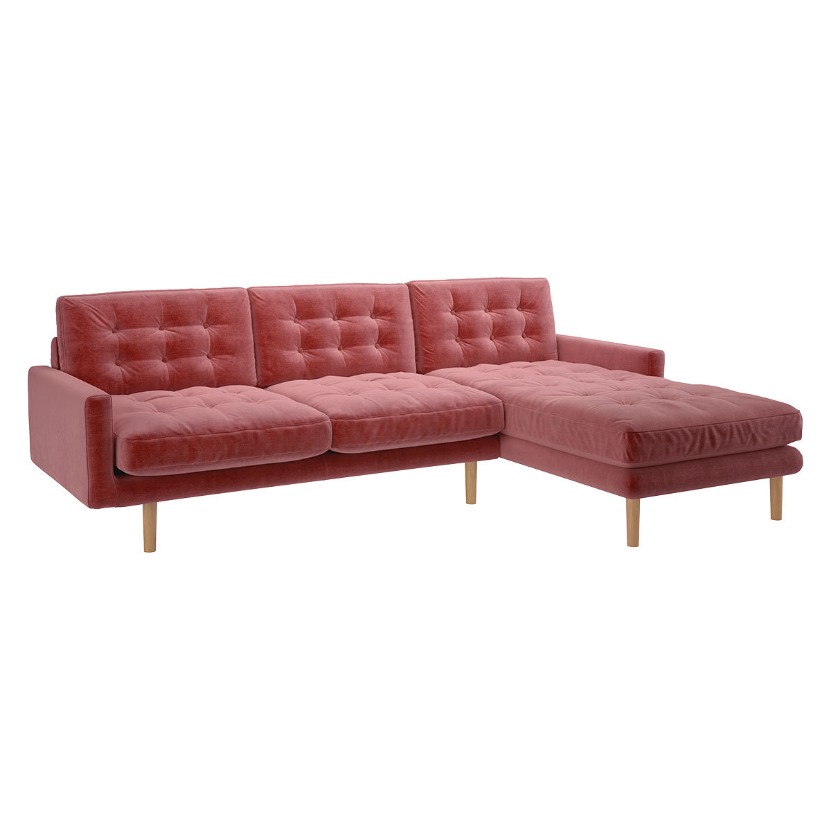 Fenner Dusty Pink Velvet Right-Hand 4 Seater Chaise Sofa, Dusty Rose – image 3