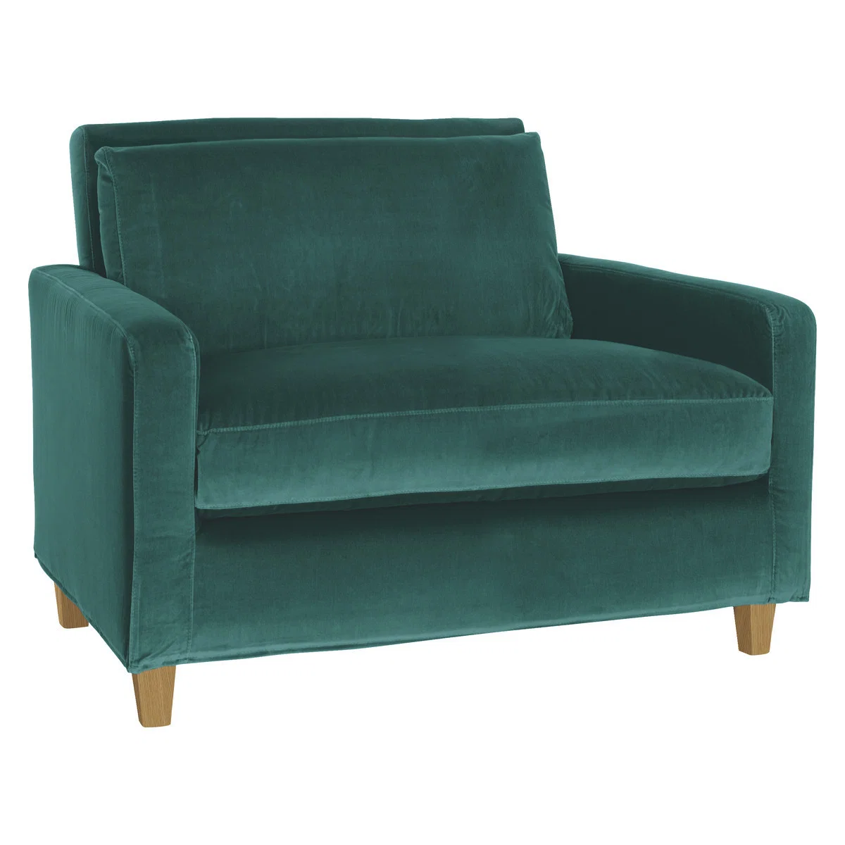Chester Emerald Green Velvet Compact Sofa, Oak Stained Feet, Green – image 3