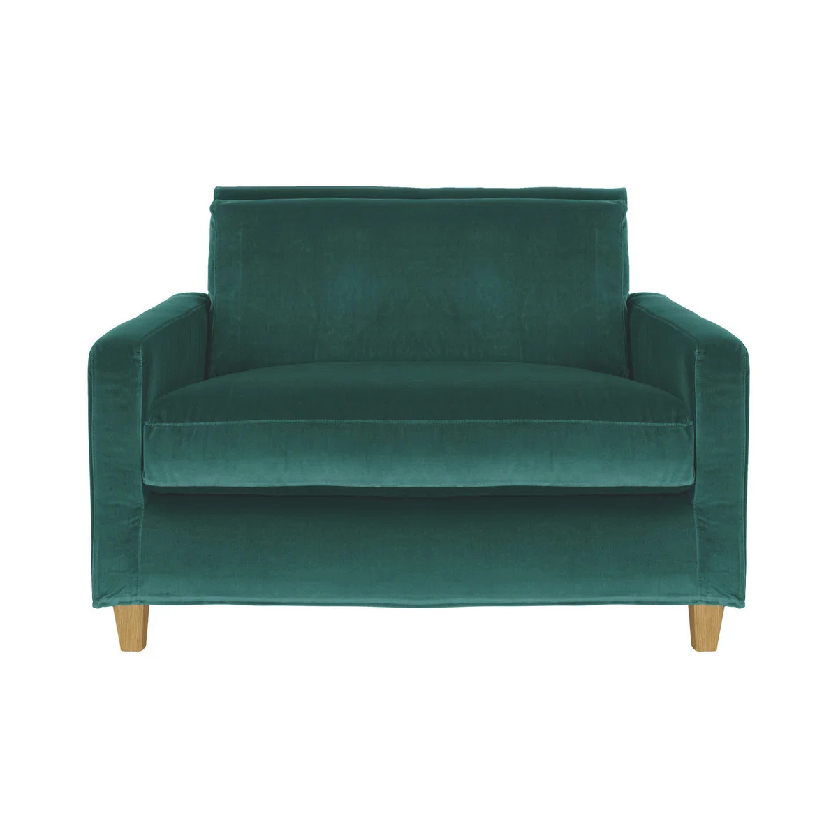 Chester Emerald Green Velvet Compact Sofa, Oak Stained Feet, Green – image 1