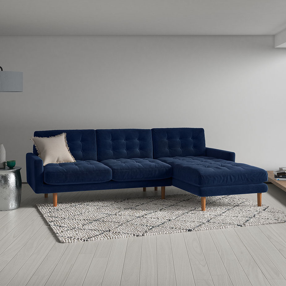 Fenner Moss Green Velvet Right-Hand 4 Seater Chaise Sofa, Moss Green – image 8