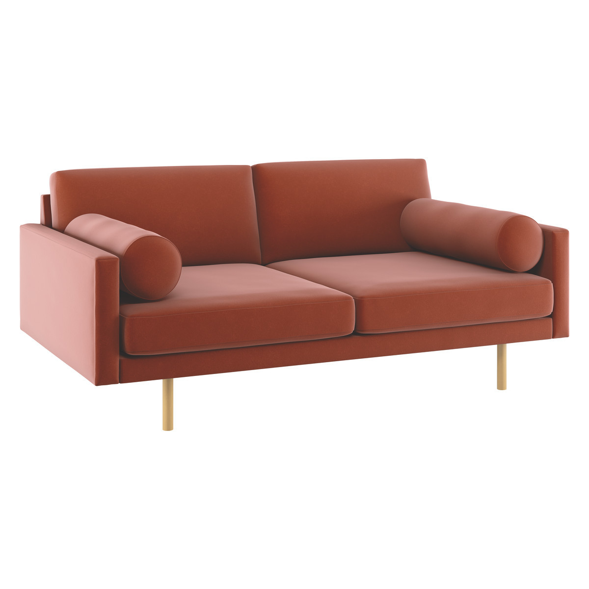Spencer Orange Velvet 2 Seater Sofa, Oak Legs, Orange – image 3