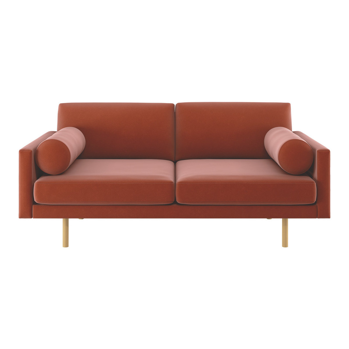 Spencer Orange Velvet 2 Seater Sofa, Oak Legs, Orange – image 1