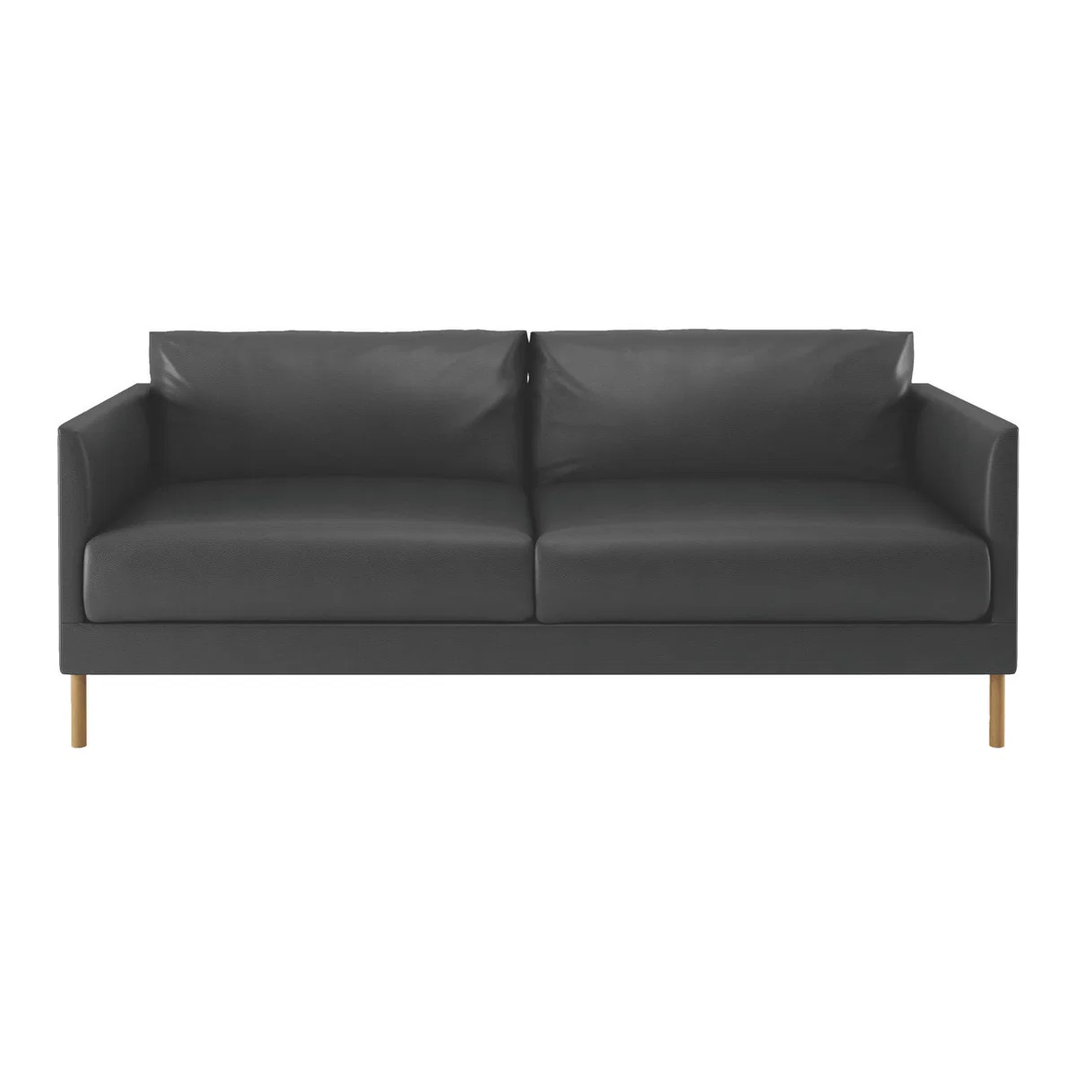 Hyde Black Leather 3 Seater Sofa, Wooden Legs, Black – image 1