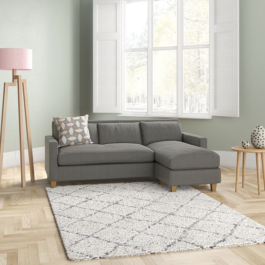 Chester Yellow FaBric 3 Seater Chaise Sofa, Dark Stained Feet, Saffron Yellow – image 2