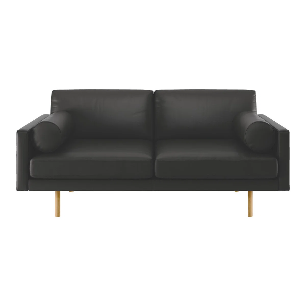 Spencer Black Leather 2 Seater Sofa, Oak Legs, Black – image 1
