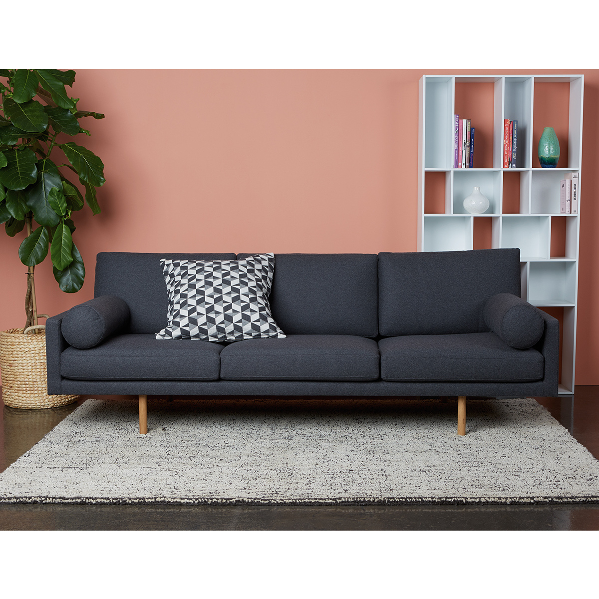 Spencer Navy Blue Velvet 4 Seater Sofa, Oak Legs, Dark Blue – image 6