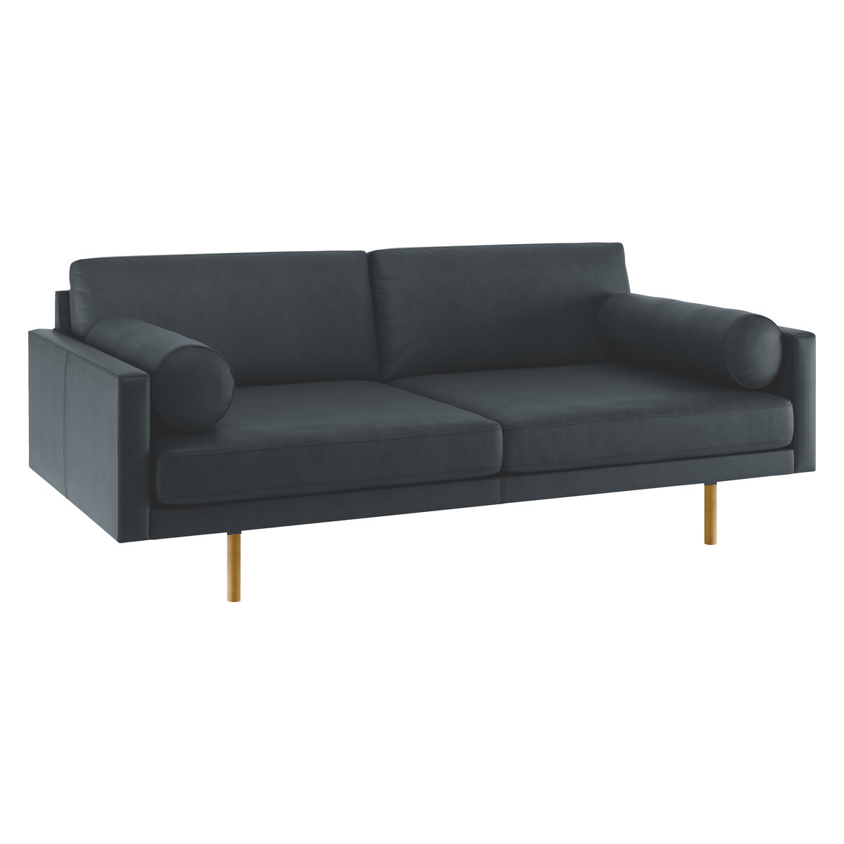 Spencer Dark Grey Luxury Leather 3 Seater Sofa, Oak Legs, Grey – image 3